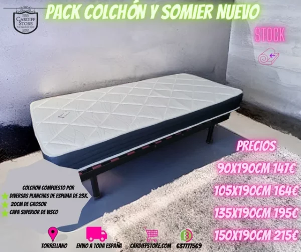 PACK DE SOMIER Y COLCHÓN - NUEVOS