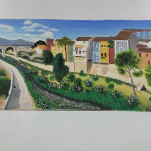LIENZO "CASAS JUNTO AL RÍO"