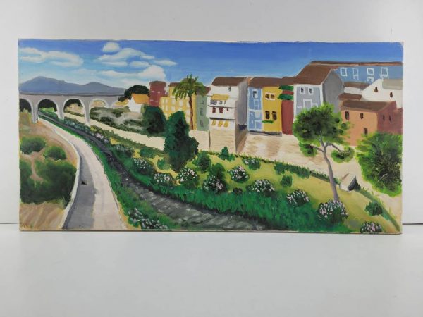 LIENZO "CASAS JUNTO AL RÍO"